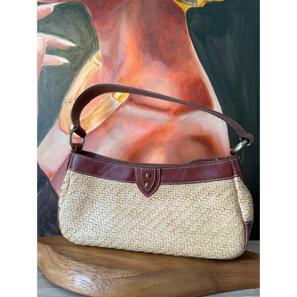 Franco Sarto Woven Straw Shoulder Bag Womens Small Brown Boho Leather Trim Used - Picture 3 of 14